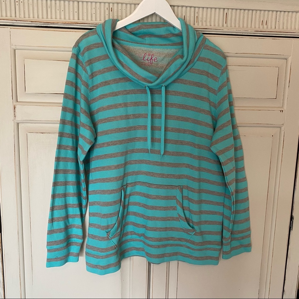 NWT Made for Life Active Wear Pull Over Kangaroo Pocket Sweatshirt Stripe Xlarge